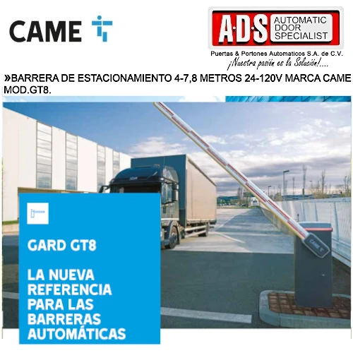 Barrera de Estacionamiento 8 Metros 24-120V Marca CAME MOD.GT8 CAME México - ADS Puertas & Portones Automáticos S.A. de C.V.